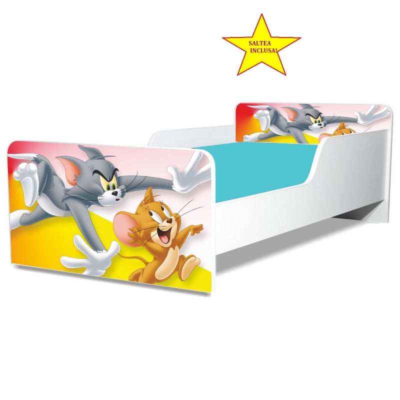 Pat junior Tom si Jerry, cu saltea, 130x60 cm