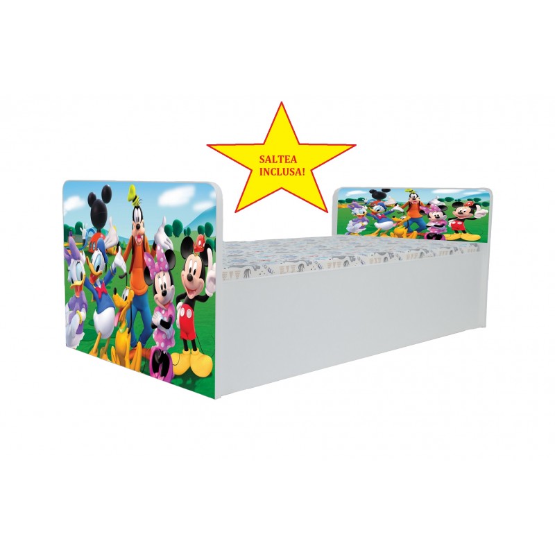 Pat Aero Mickey si prietenii, cu saltea, 130x60 cm