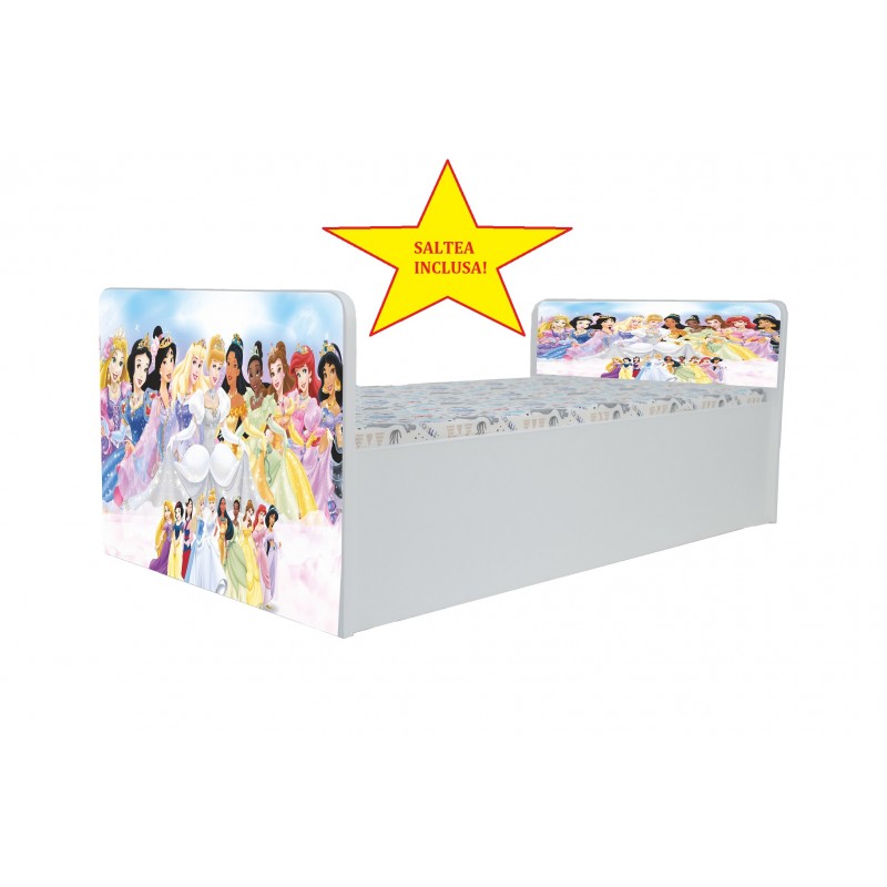 Pat Aero Printese Disney, cu saltea, 130x60 cm