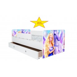 Pat Kiddy, imprimat cu Barbie, pentru 2-6 ani, cu protectie si saltea, 130x60 cm