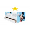 Pat Kiddy, imprimat cu model Mickey Mouse Blue, pentru 2-6 ani, cu protectie si saltea, 130x60 cm