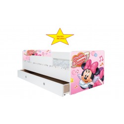 Pat Kiddy, imprimat Minnie Mouse, pentru 2-6 ani, cu protectie si saltea, 130x60 cm