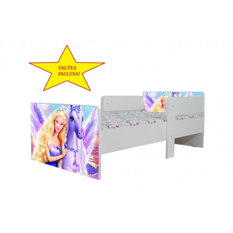 Pat Star imprimat cu Barbie, cu protectie si saltea, 140x70 cm