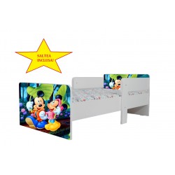 Pat Star imprimat cu Mickey si Minnie, cu protectie si saltea, 140x70 cm