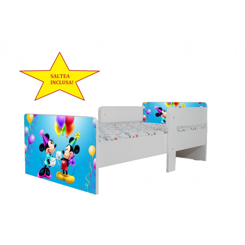 Pat Star imprimat cu Mickey si Minnie Party, cu protectie si saltea, 130x60 cm