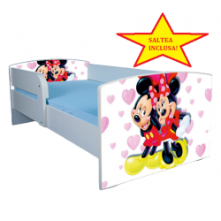 Pat tineret Mickey si Minnie, cu protectie, 130x60 cm