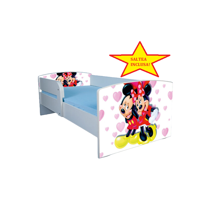 Pat tineret Mickey si Minnie, cu protectie, 130x60 cm