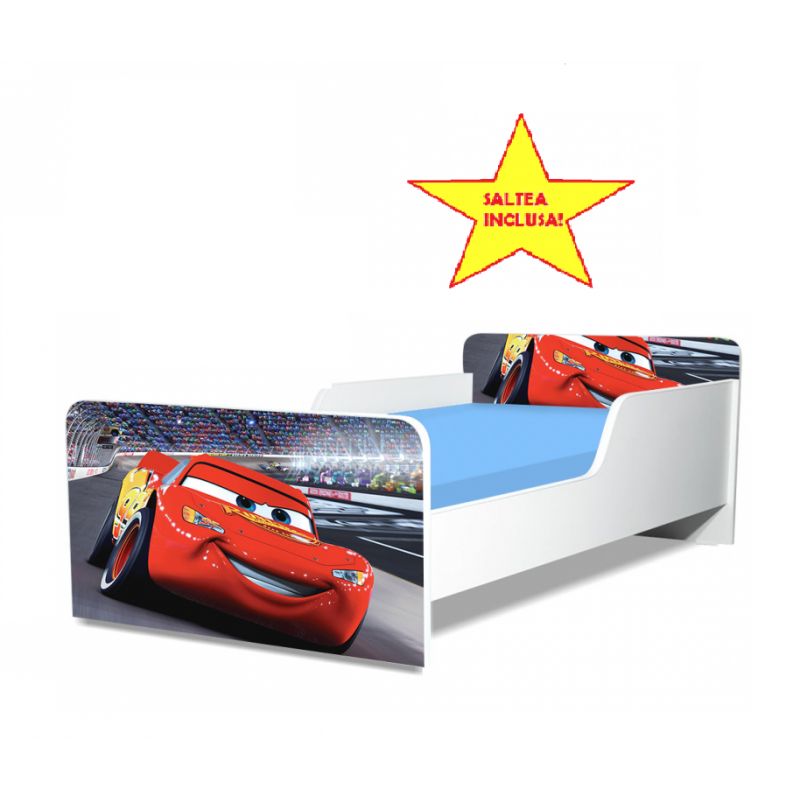 Pat junior Cars, cu saltea, 130x60 cm
