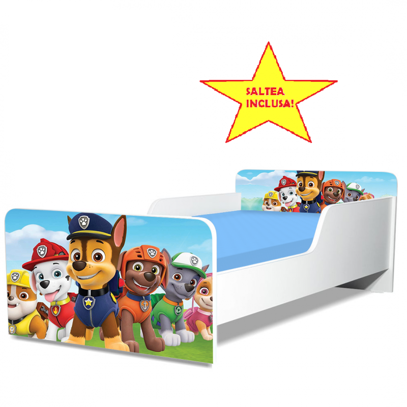 Pat junior Paw Patrol, cu saltea, 130x60 cm