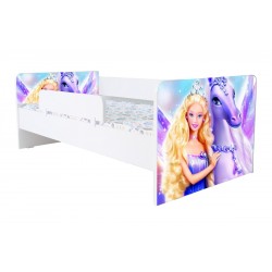 Pat Kiddy, imprimat cu Barbie, pentru 2-6 ani, cu protectie si saltea, 130x60 cm