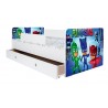 Pat Kiddy, imprimat cu Eroii in pijamale, cu protectie si saltea, 130x60 cm