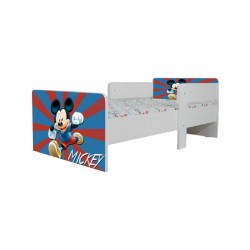 Pat star imprimat cu Mickey Mouse, cu protectie si saltea, 130x60 cm