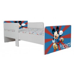 Pat star imprimat cu Mickey Mouse, cu protectie si saltea, 130x60 cm
