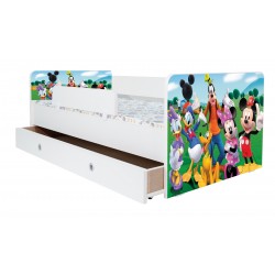Pat kiddy, imprimat cu Mickey si Prietenii, cu protectie si saltea, 160x80 cm