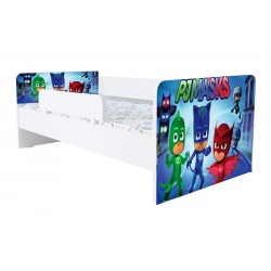 Pat Kiddy, imprimat cu Eroii in pijamale, cu protectie si saltea, 140x70 cm