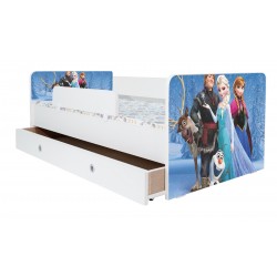 Pat Kiddy, imprimat cu Frozen, cu protectie si saltea, 140x70 cm