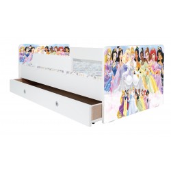 Pat Kiddy, imprimat cu Printese Disney, cu protectie si saltea, 160x80 cm