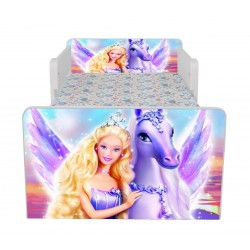 Pat Star imprimat cu Barbie, cu protectie si saltea, 140x70 cm
